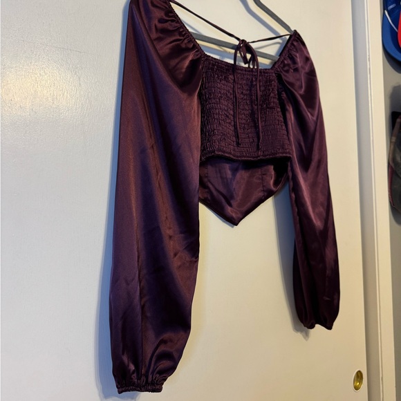 Women's Altar’d State Satin Burgundy Crop Top - Picture 8 of 10